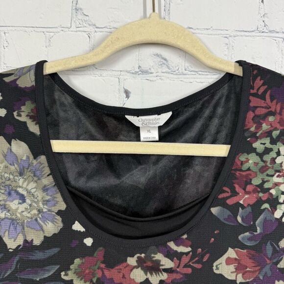 Cristopher & Banks Blouse Women XL  Whimsigoth Sheer Lined V Neck 3/4 Sleeve Top - Picture 3 of 11
